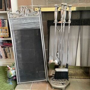 Silver Fireplace Screen and Tool Set